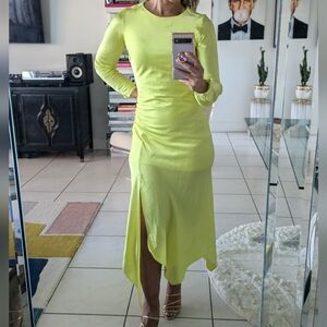 Express Bright yellow/lime fluorescent satin dress